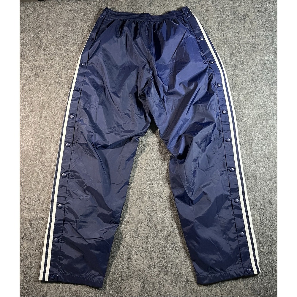 Vintage Adidas Snap Button Track Pants Men's XL Blue Silky Baggy Wide Leg Y2K - Picture 2 of 10